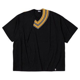 KOLOR 阿部润一 日本男款夏季拼接螺纹v领纯棉圆领宽松短袖T恤