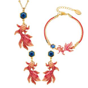 Juicy Grape原创国风珐琅锦鲤项链吊坠手链耳环耳饰耳钉饰品礼物