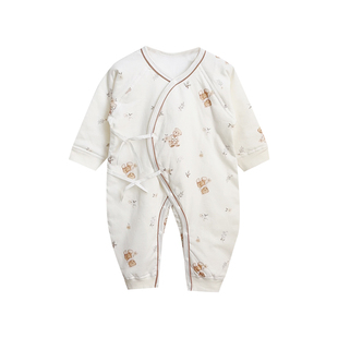 夹棉婴儿连体衣服春秋冬季薄棉新生儿宝宝护肚贴身打底保暖蝴蝶衣