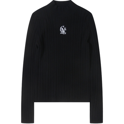 CNC女装半高领修身黑色打底衫女秋冬新款内搭坑条羊毛针织衫