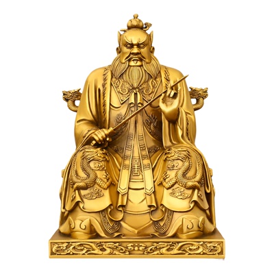 纯黄铜张天师坐像持剑踩虎摆件