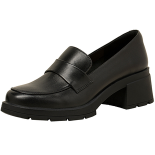 康莉乐福鞋女粗跟2025年春季新款商场同款真皮高跟羊皮单鞋小皮鞋