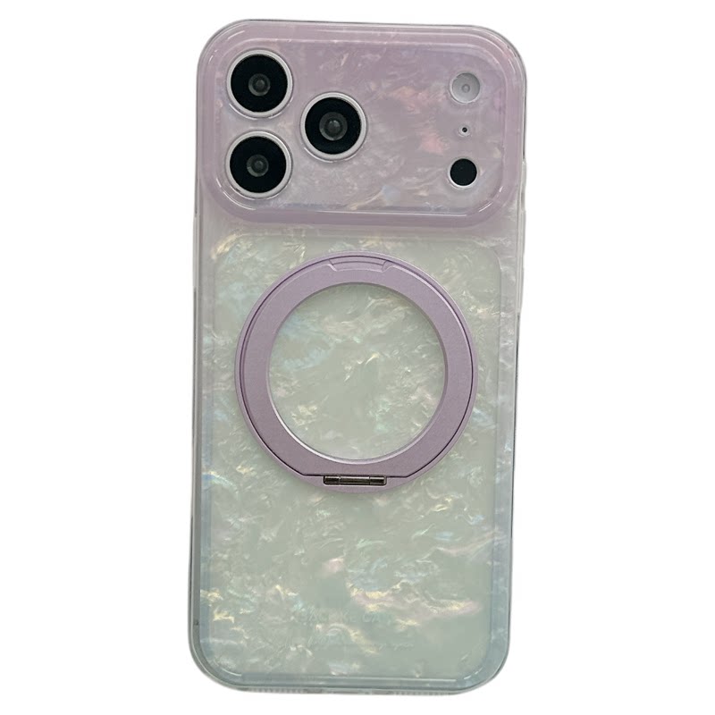 MoreRex 小清新撞色贝壳纹360支架适用苹果18手机壳简约iphone17promax新款18pro全包15防摔保护套14女16创意