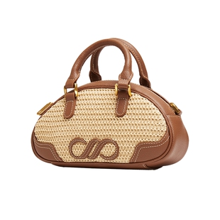 真美诗夏季新款度假风编织小型手提包斜跨棒球包女12993BX5