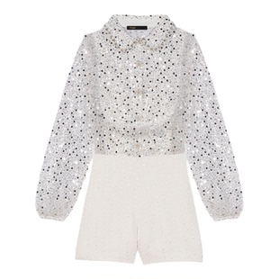 Maje新年系列2026早春新款女装法式粗花呢亮片点缀连体裤两件套