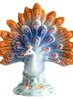陶瓷创意孔雀摆件微景观园艺装饰