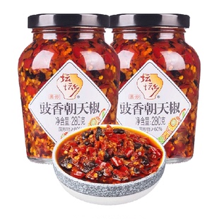 坛坛乡豉香朝天椒280g*2瓶湖南特产辣椒酱蒜香拌饭剁辣椒鲜辣过瘾