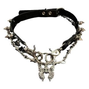 【灵魂欲望】原创朋克亚文化choker甜酷骷髅金属链条蝴蝶项圈颈饰