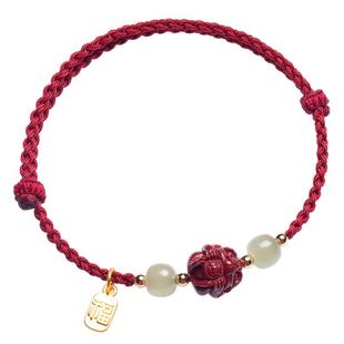 十二生肖朱砂手链小红绳和田玉转运珠手绳女红色本命年马情侣礼物