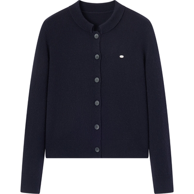 爱居兔藏青品质感针织开衫2025年冬季新款女内搭外穿柔软长袖