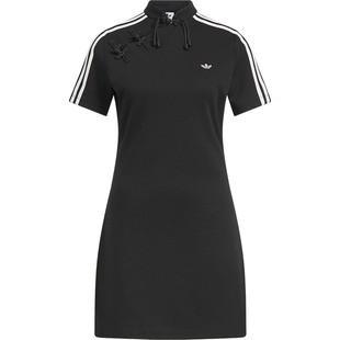 Adidas/阿迪达斯正品2025 三叶草女士经典新中式立领连衣裙KB6409