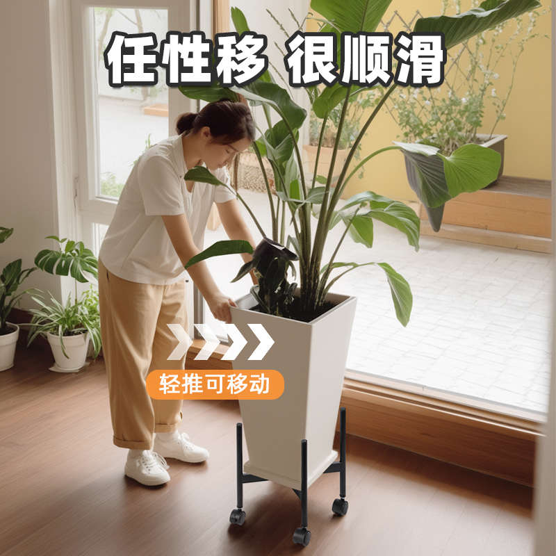 铁艺十字花架子客厅落地式可移动阳台带轮花盆托架客厅植物摆放架