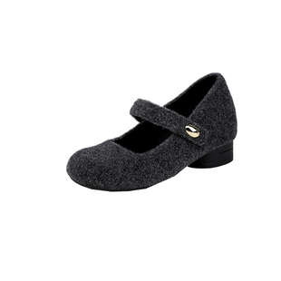 羊羔毛~内增高玛丽珍鞋女2025新款保暖毛毛鞋圆头粗跟高跟单鞋子