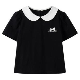 MUCMUKN【5A抗菌】女童娃娃领蝴蝶结t恤夏季新款儿童法式小衫短袖