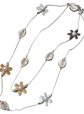 金属撞色花朵项链女小众设计