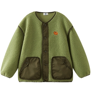 MQD童装男童仿羊羔绒外套2025冬季新款儿童同款连帽加厚摇粒绒