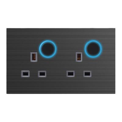 146型13A英式 黑色铝拉丝LED大光圈带开关 连体英标USB墙壁插座