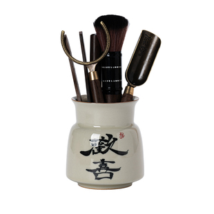 画续草木灰手绘茶道六君子茶桶套装茶具配件竹制黑檀木茶勺茶夹针