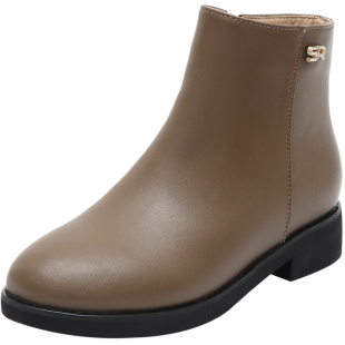 真皮短靴女冬季新款加绒软底防滑平底棉皮鞋舒适保暖中老年妈妈鞋