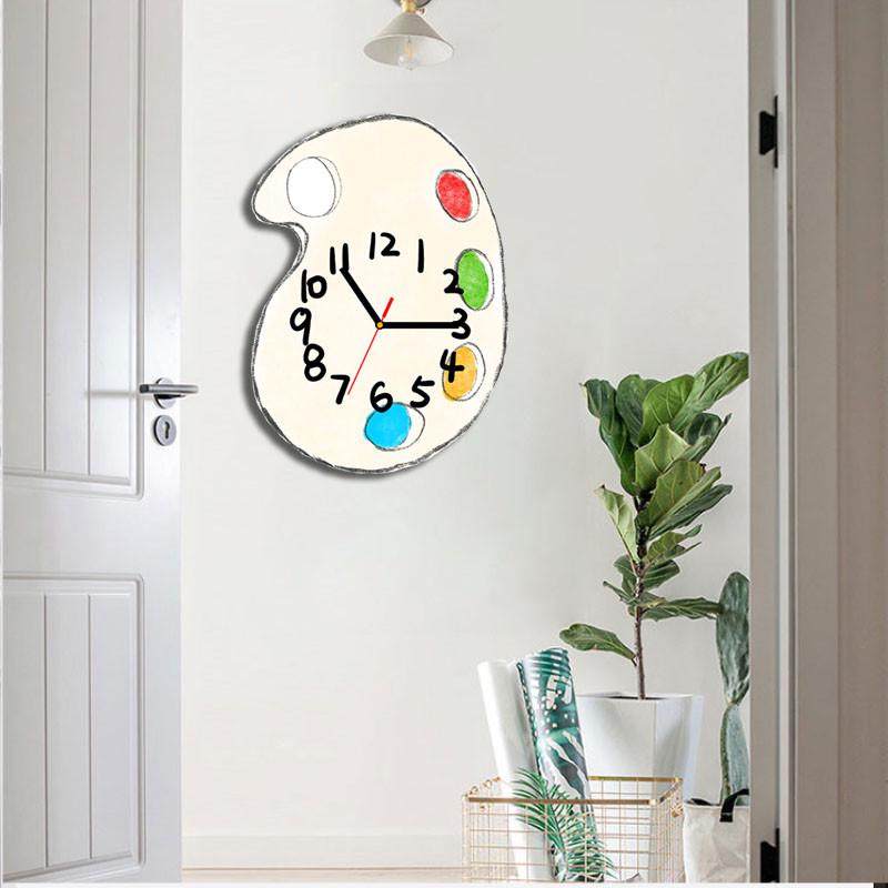 美术教室少儿美术培训班装饰挂钟调色盘静音挂钟家用挂表挂墙钟表