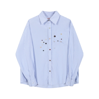 蓝色条纹衬衫男女设计感宽松休闲