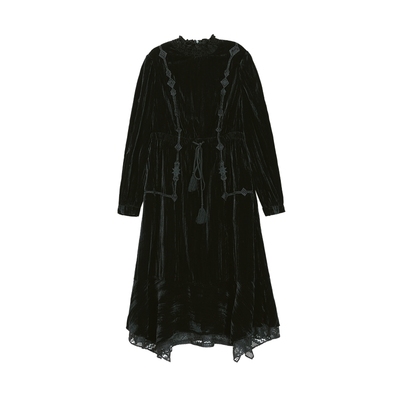 【中古巴洛克】MSLAN秋冬法式气质丝绒蕾丝拼接连衣裙MFDT075