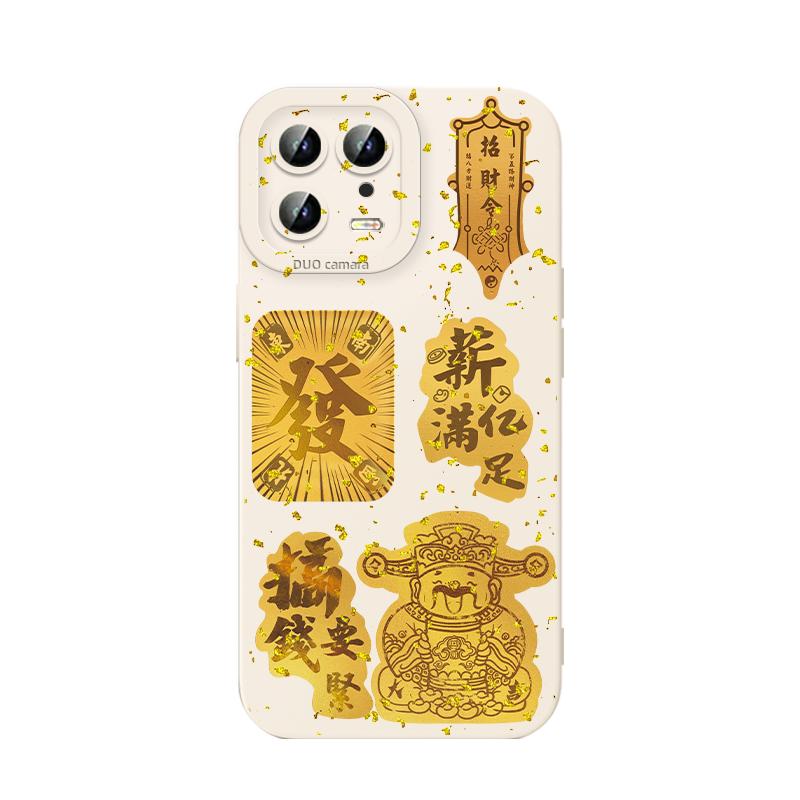 金箔财神爷手机壳适用小米15招财猫14pro红米k80发财note13pro暴富k70e中国风12好运11ultra/k50/10/k40s/k60