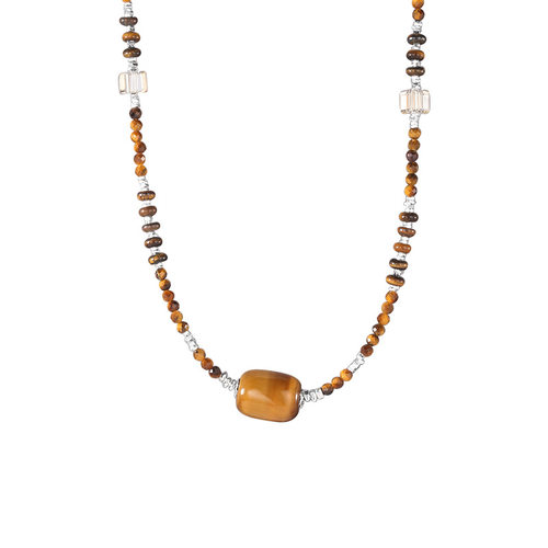 925纯银虎眼石碎银子项链女美拉德手工设计小众百搭个性锁骨链潮