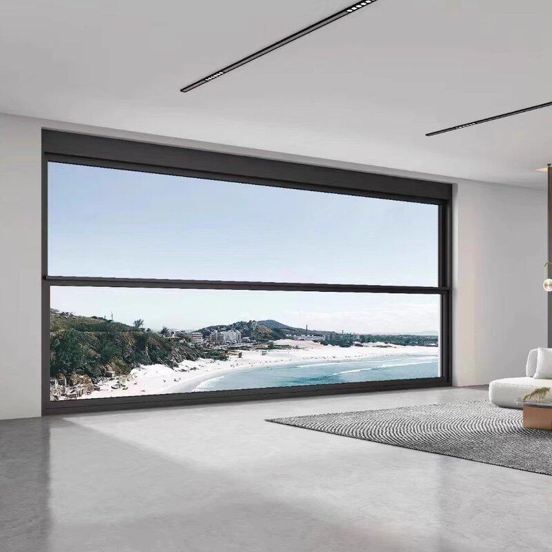 跨境直销电动提升窗 铝合金边框一体封阳台升降窗 别墅全景玻璃窗
