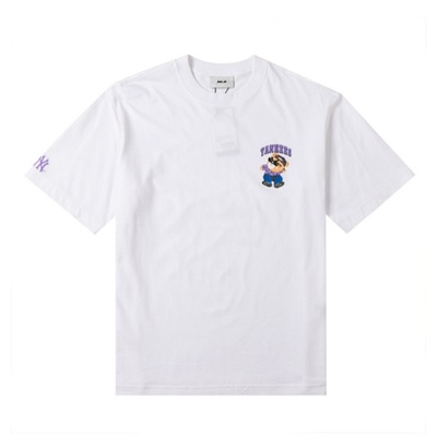 MLB情侣短袖男女新款NY皱眉熊卡通印花休闲运动T恤3ATSE0243