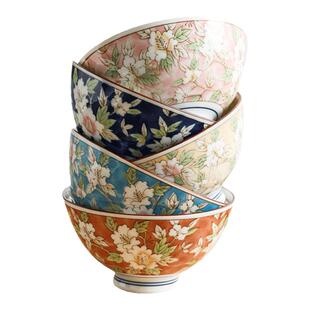 小鹿田烧日本进口家用吃饭小碗山茶花日式餐具陶瓷米饭碗套装礼盒