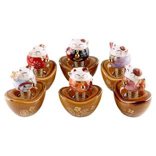 luckycat 招财猫小摆件 车载摆件 创意可爱 元宝底座车载摇头摆件