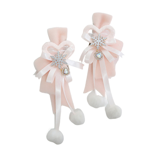 雪花立体对夹可爱风缎带蝴蝶结毛球双马尾发饰原创Lolita手作小物