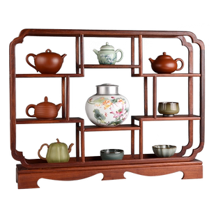 从简黄花梨中式实木紫砂壶展示架置物架摆放收纳茶杯架博古架小型