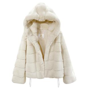 小个子冬季带帽外套女2025年新款毛毛仿皮草年轻款厚獭兔毛短百搭