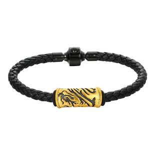 TSL谢瑞麟黄金转运珠电黑工艺5D硬金龙纹手链配手绳男士手饰X5127