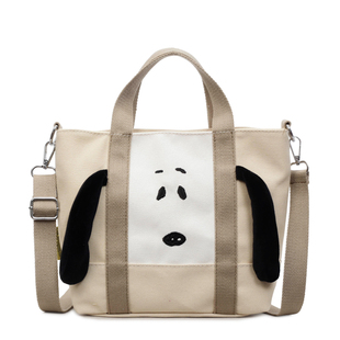 可爱小狗刺绣帆布包包女式带拉链简约手提小托特包日常通勤斜挎包