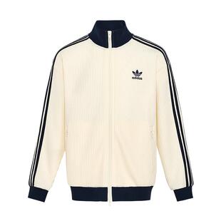 大童三条纹华夫格针织休闲百搭宽松夹克外套adidas阿迪达斯三叶草
