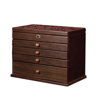 实木首饰盒5层带锁大容量耳钉