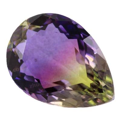 梨形紫黄金色仿西瓜碧玺玻璃裸石 合成水滴形戒面钻戒DIY主石BX11