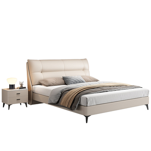 意式轻奢真皮床现代简约主卧大床高端大气1.8米软靠背储物双人床