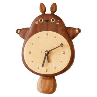 龙猫挂钟/2025实木摆钟可爱客厅墙面装饰ins奶油风创意儿童房时钟