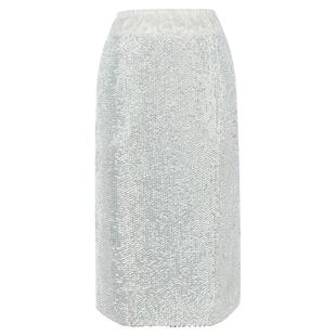 RECTO 春季白色亮片松紧腰休闲日常后开叉女士半身裙