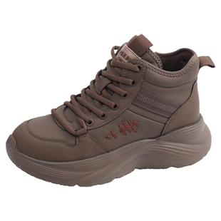 木林森女鞋2025冬季新款圆头系带加绒保暖高帮棉鞋女士户外休闲鞋