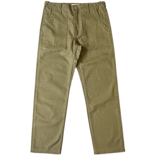 红风 高腰直筒工装长裤男宽松美式复古绿色军裤OG107鱼骨纹休闲裤