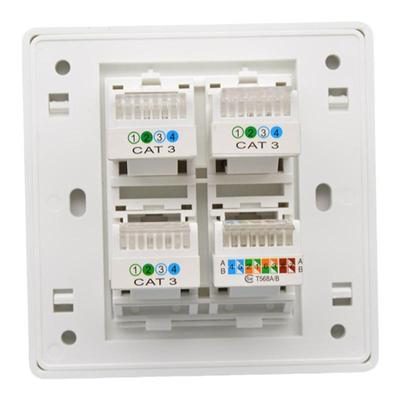 86型四口免打网络电话插座 1个电脑网口+3个CAT3电话语音墙壁面板