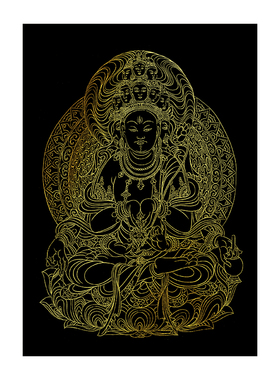 敦煌十一面观音线稿DIY白描描金