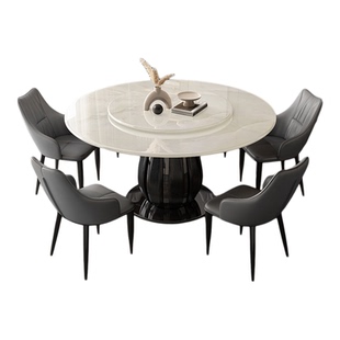 白冰玉天然大理石餐桌圆形家用轻奢高端进口定制奢石餐桌岩板意式