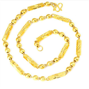 越南沙金项链男 久不掉色黄金色实心六角圆珠项链 镀金仿真金链子