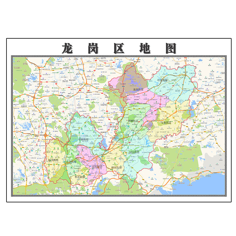 龙岗区地图1.1米定制广东省深圳市行政区域颜色划分高清防水墙贴
